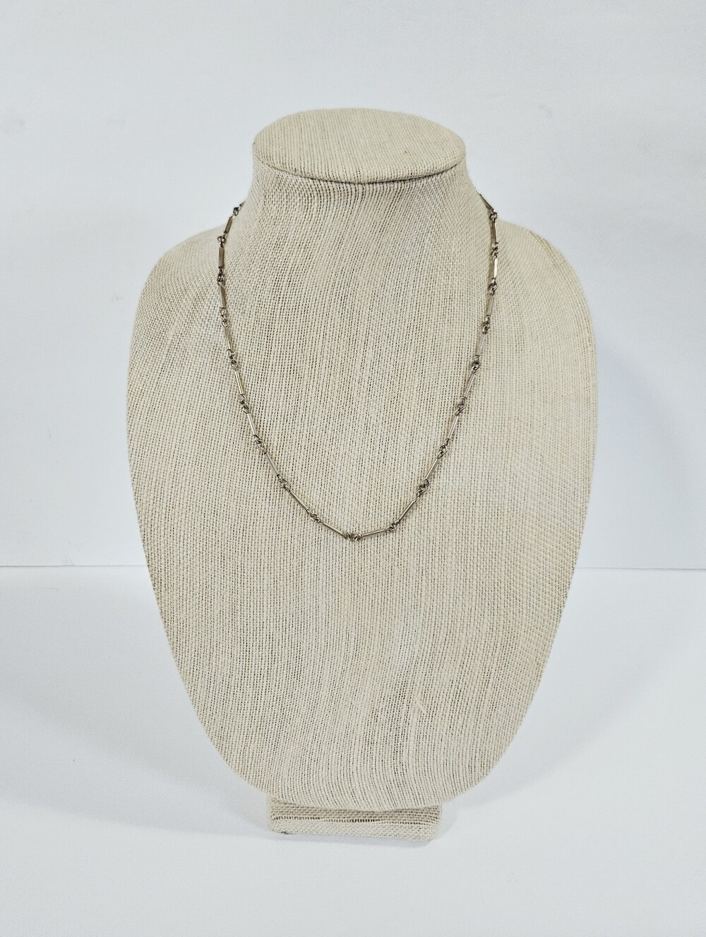 Vintage Sterling Silver 925 Tube Bar Linked Modernist Art Deco Chain Necklace